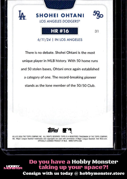 2024 Topps 50/50: Shohei Ohtani HR #16 31 Los Angeles Dodgers 005