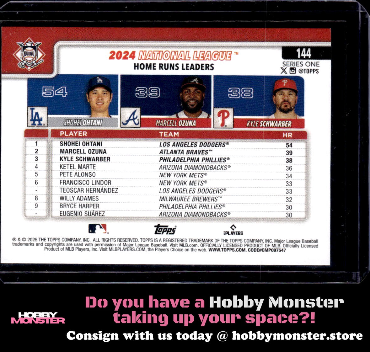 2025 Topps National League Leaders HR Ohtani Ozuna Schwarber 005