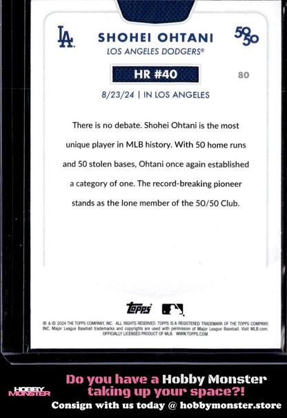 2024 Topps 50/50: Shohei Ohtani HR #40 80 Los Angeles Dodgers 005