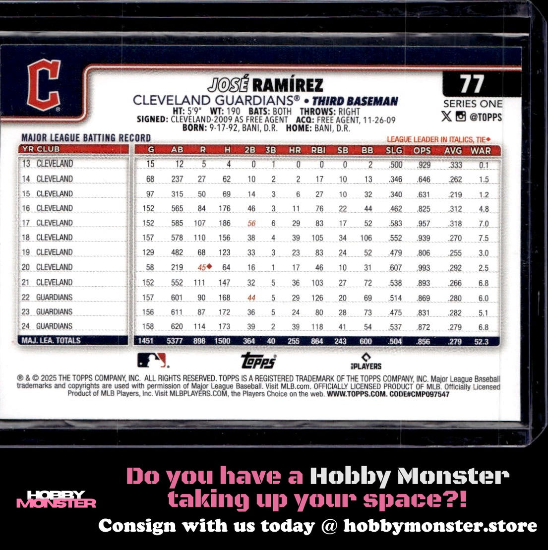2025 Topps José Ramírez Silver Crackle Foilboard Cleveland Guardians 005-tmusg
