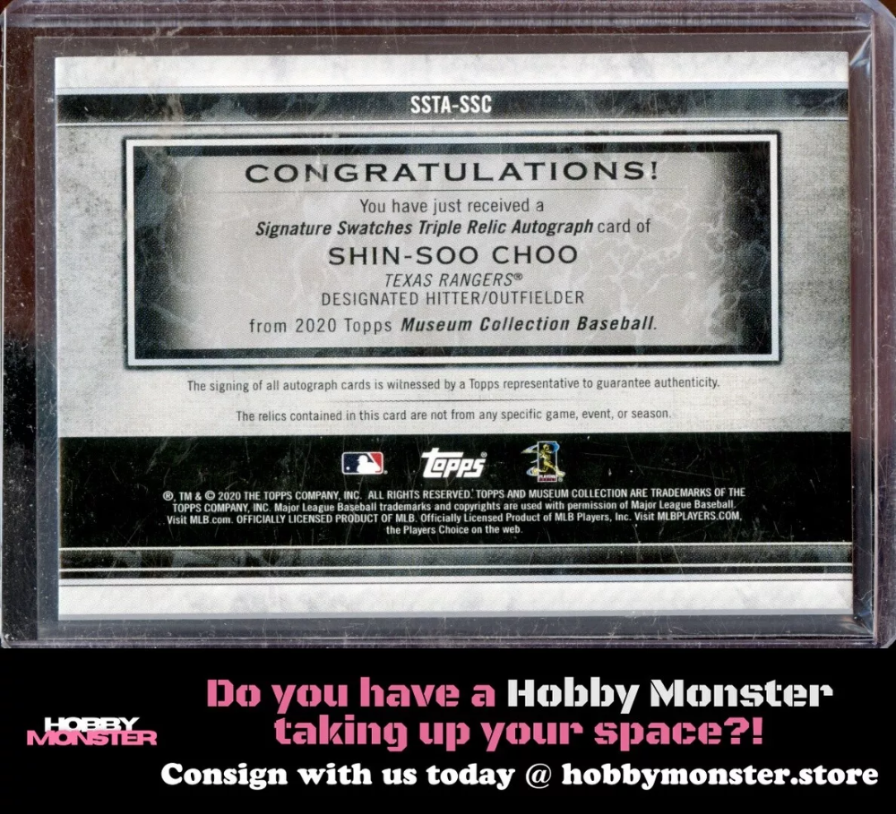 2020 Topps Museum Collection Shin-Soo Choo Triple Relic Auto #/299 Texas Rangers|130