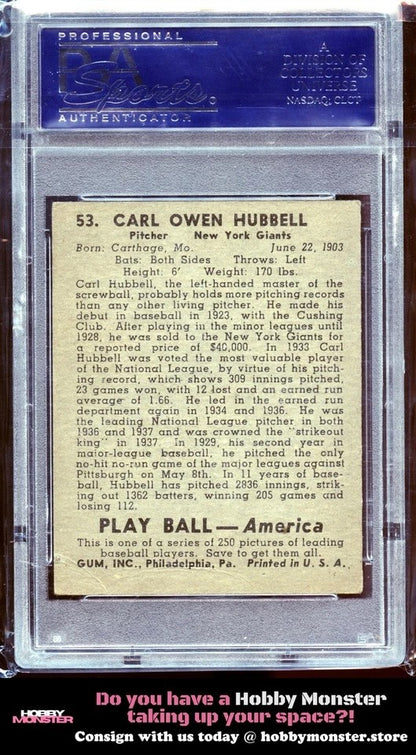 1939 Play Ball Carl Hubbell New York Giants PSA 4|95