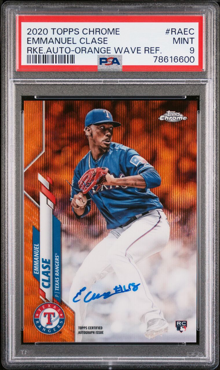 2020 Topps Chrome Emmanuel Clase Rookie Auto Orange /25 RC Rangers Indians PSA 9