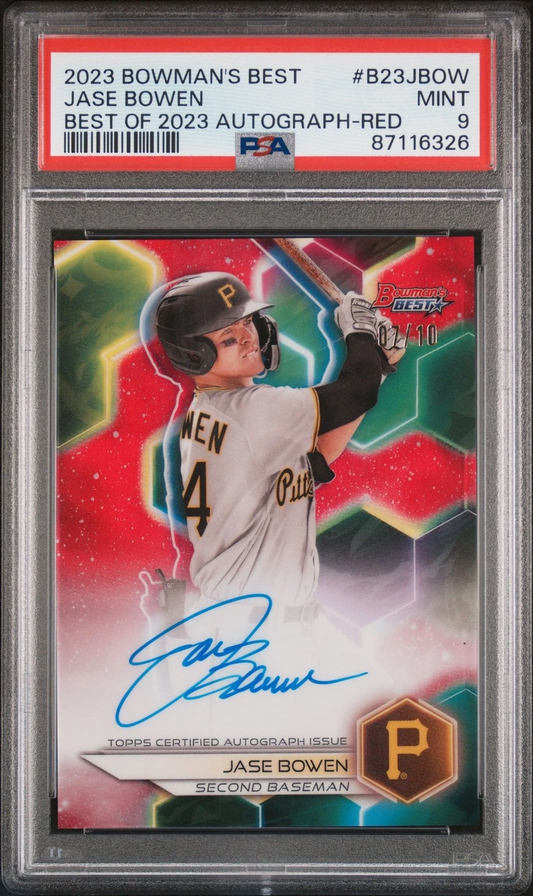 2023 Bowman's Best Jase Bowen Auto Red /10 Pirates PSA 9