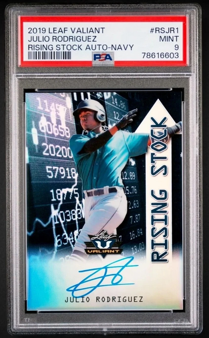 2019 Leaf Valiant Rising Stock Julio Rodriguez Navy Auto /25 Mariners PSA 9