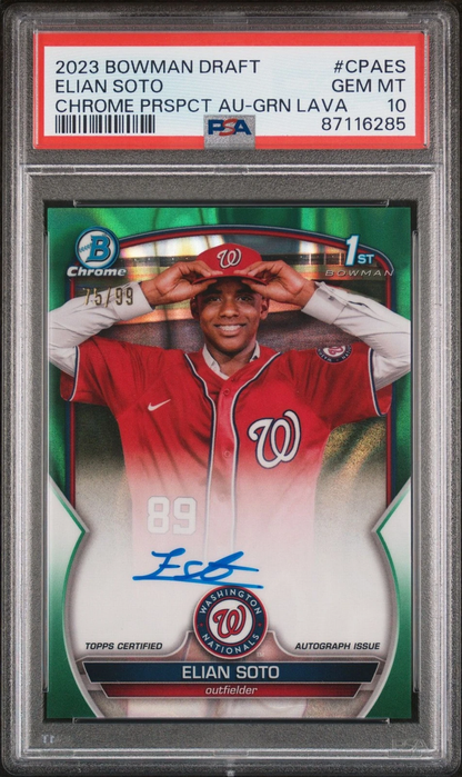 2023 Bowman Draft Elian Soto Chrome Green Lava Auto Nationals PSA 10