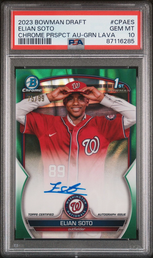 2023 Bowman Draft Elian Soto Chrome Green Lava Auto Nationals PSA 10