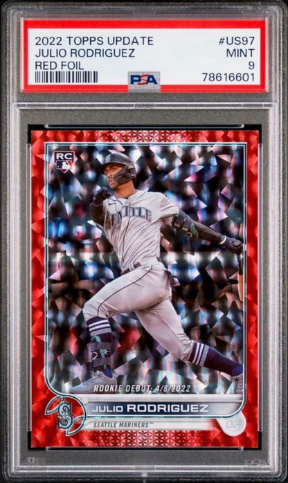 2022 Topps Update US97 Julio Rodriguez RC Red Foil /199 PSA 9