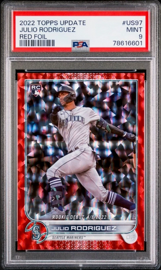 2022 Topps Update US97 Julio Rodriguez RC Red Foil /199 PSA 9