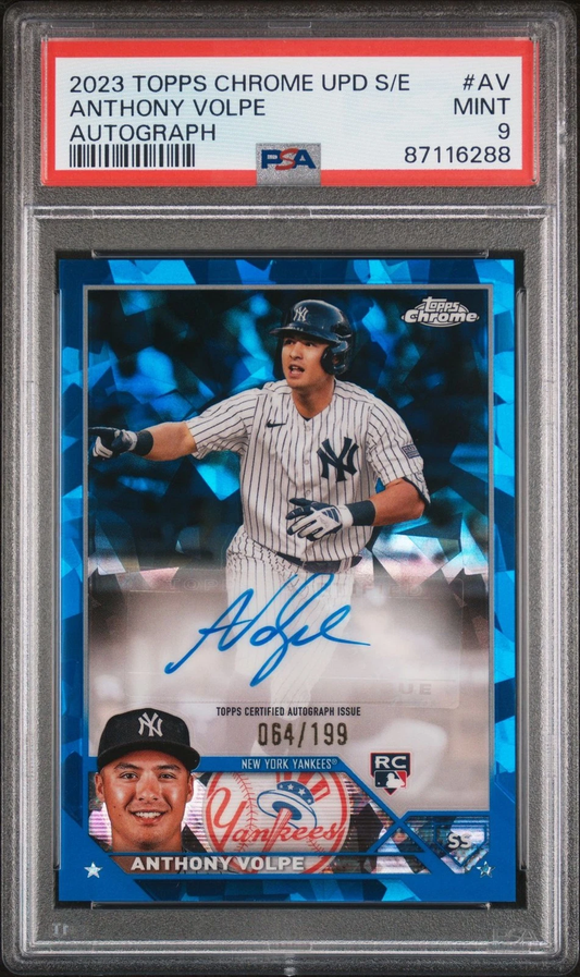 2023 Topps Chrome Update Sapphire Autograph Anthony Volpe /199 Yankees PSA 9