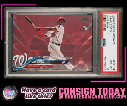 2018 Topps Update Juan Soto Rookie Debut Hot Pink RC #US104 /50 PSA 8 Nationals Yankees