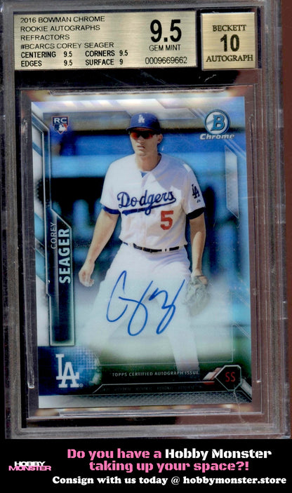 2016 Bowman Chrome Corey Seager Rookie Refractor Auto #/499 Dodgers BGS 9.5