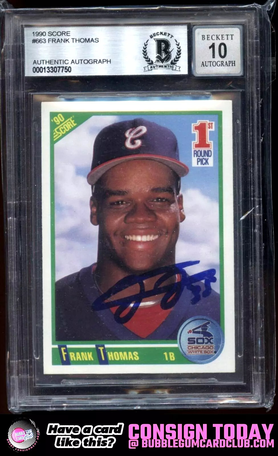 1990 Score Frank Thomas Rookie Auto Chicago White Sox BGS Authentic 10