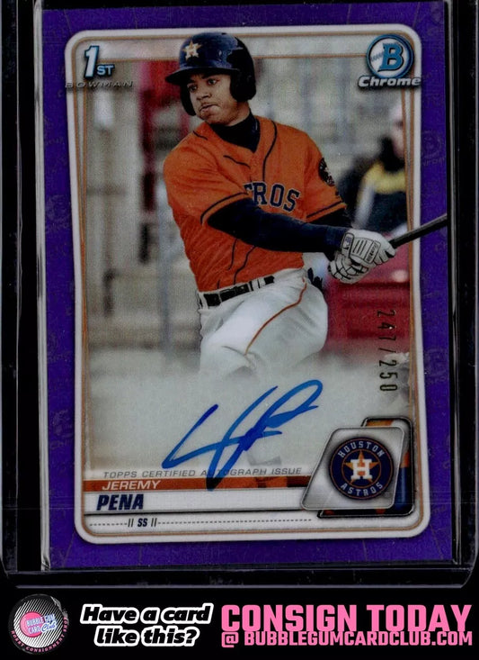 2020 Bowman Jeremy Pena Chrome Purple Refractor Auto #/250 Houston Astros