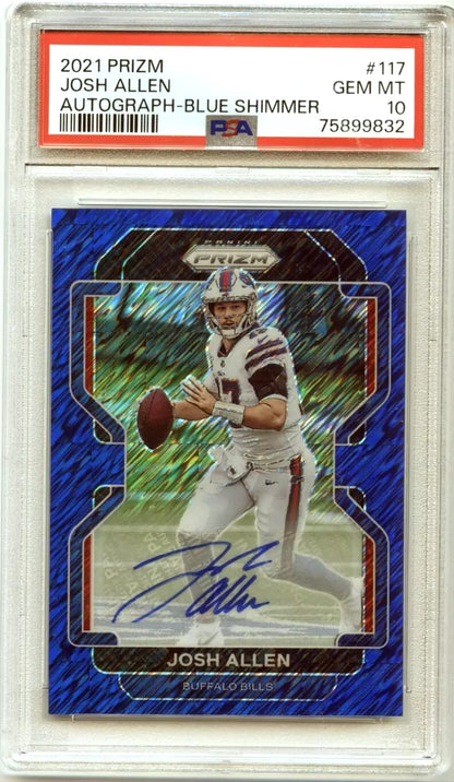 2021 Panini Prizm Josh Allen Autograph Auto Blue Shimmer #/5 Bills PSA 10