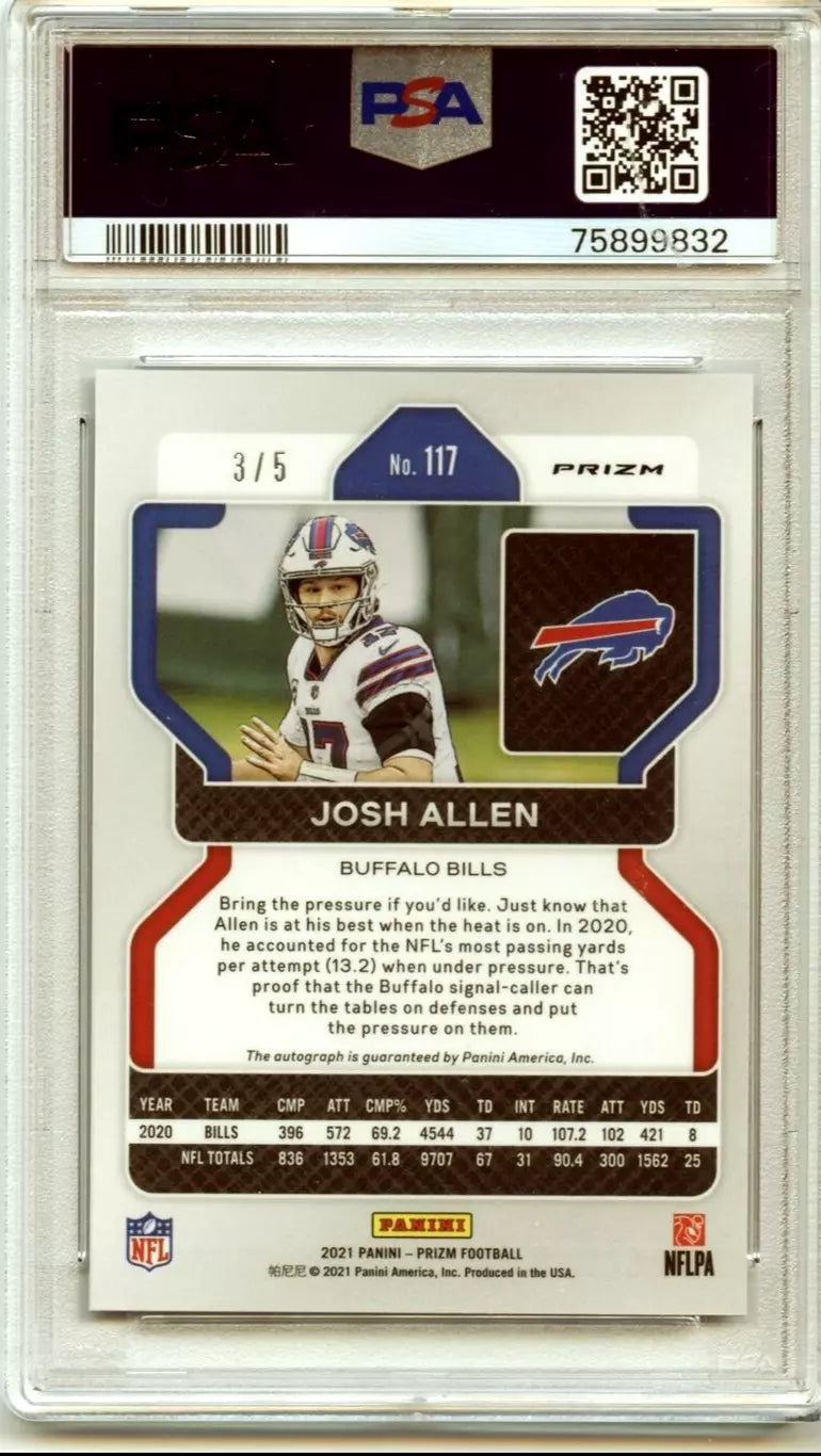 2021 Panini Prizm Josh Allen Autograph Auto Blue Shimmer #/5 Bills PSA 10