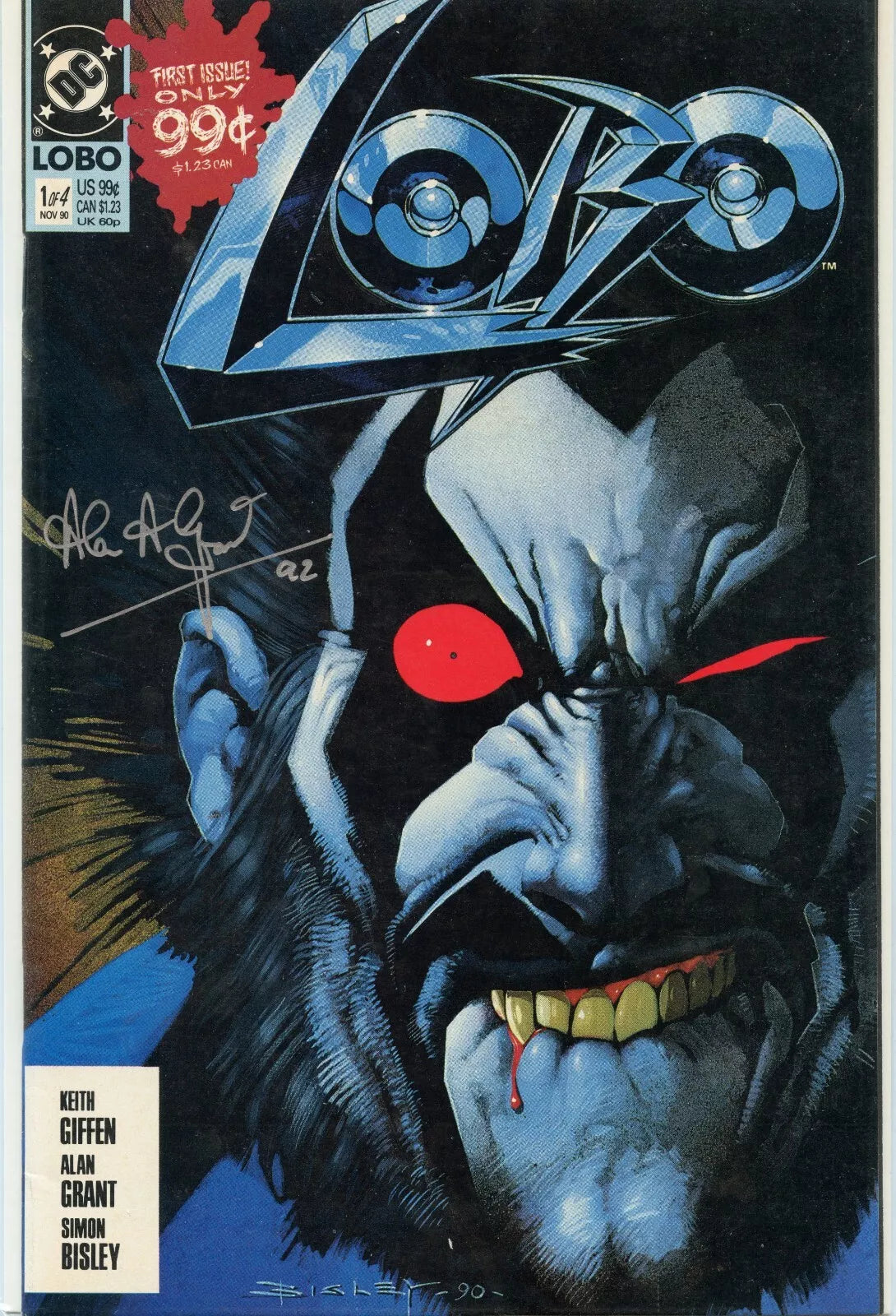 Lobo #1 (1990) Signed by Alan Grant Comic Silver Ink