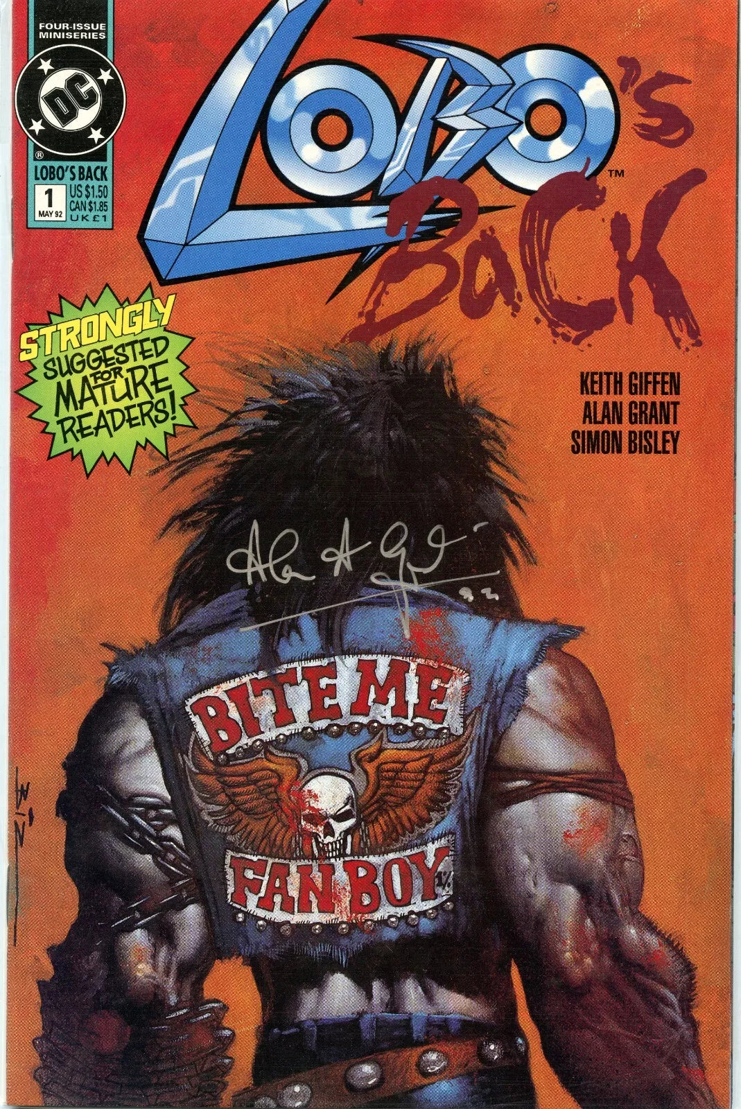 Lobo's Back #1 Signed by Alan Grant 1992 DC Comic Silver Ink