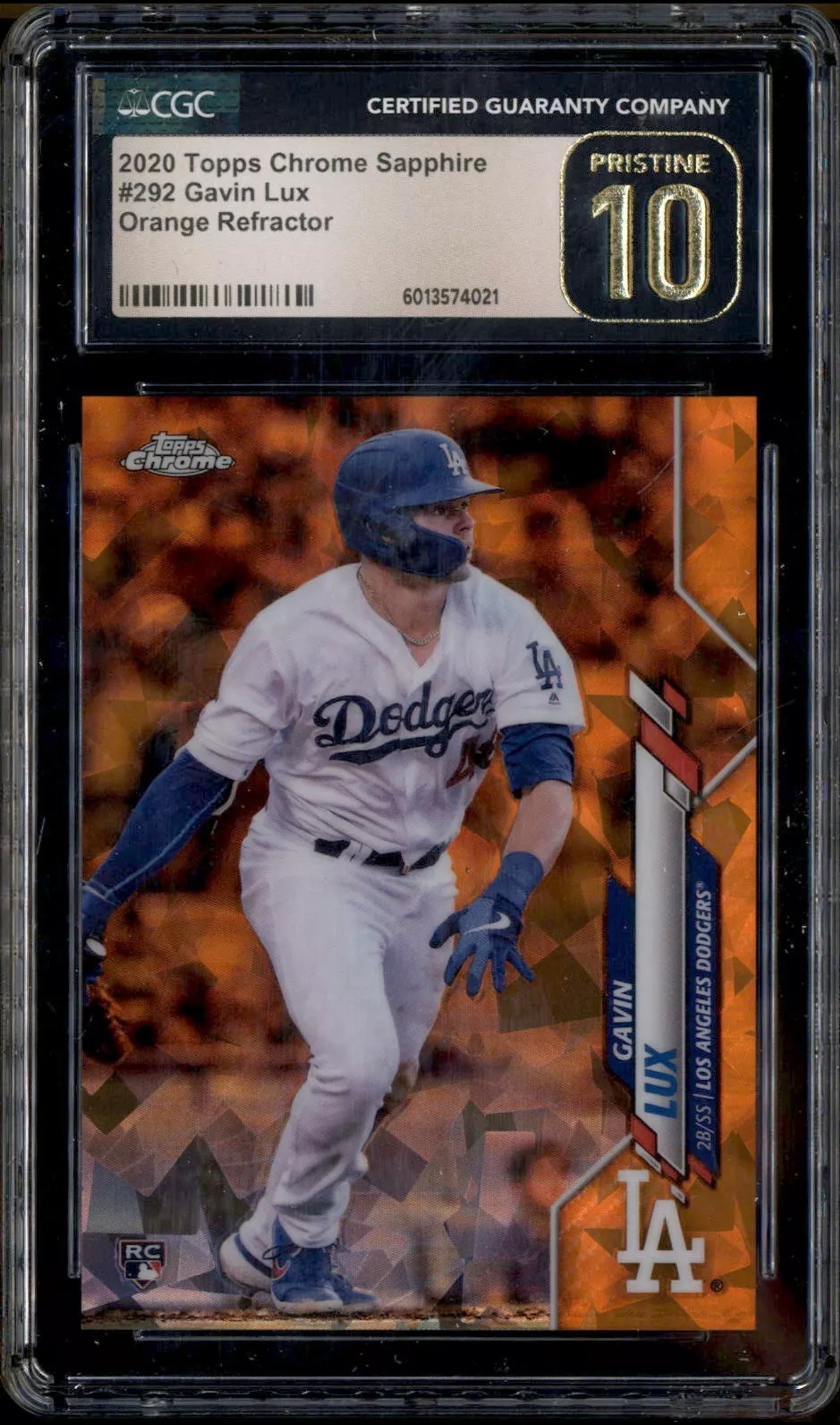 PRISTINE CGC 10: 2020 Topps Chrome Sapphire Gavin Lux Orange Rookie /25