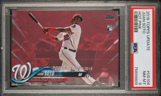 2018 Topps Update Juan Soto Rookie Debut Hot Pink RC #US104 /50 PSA 8 Nationals Mets