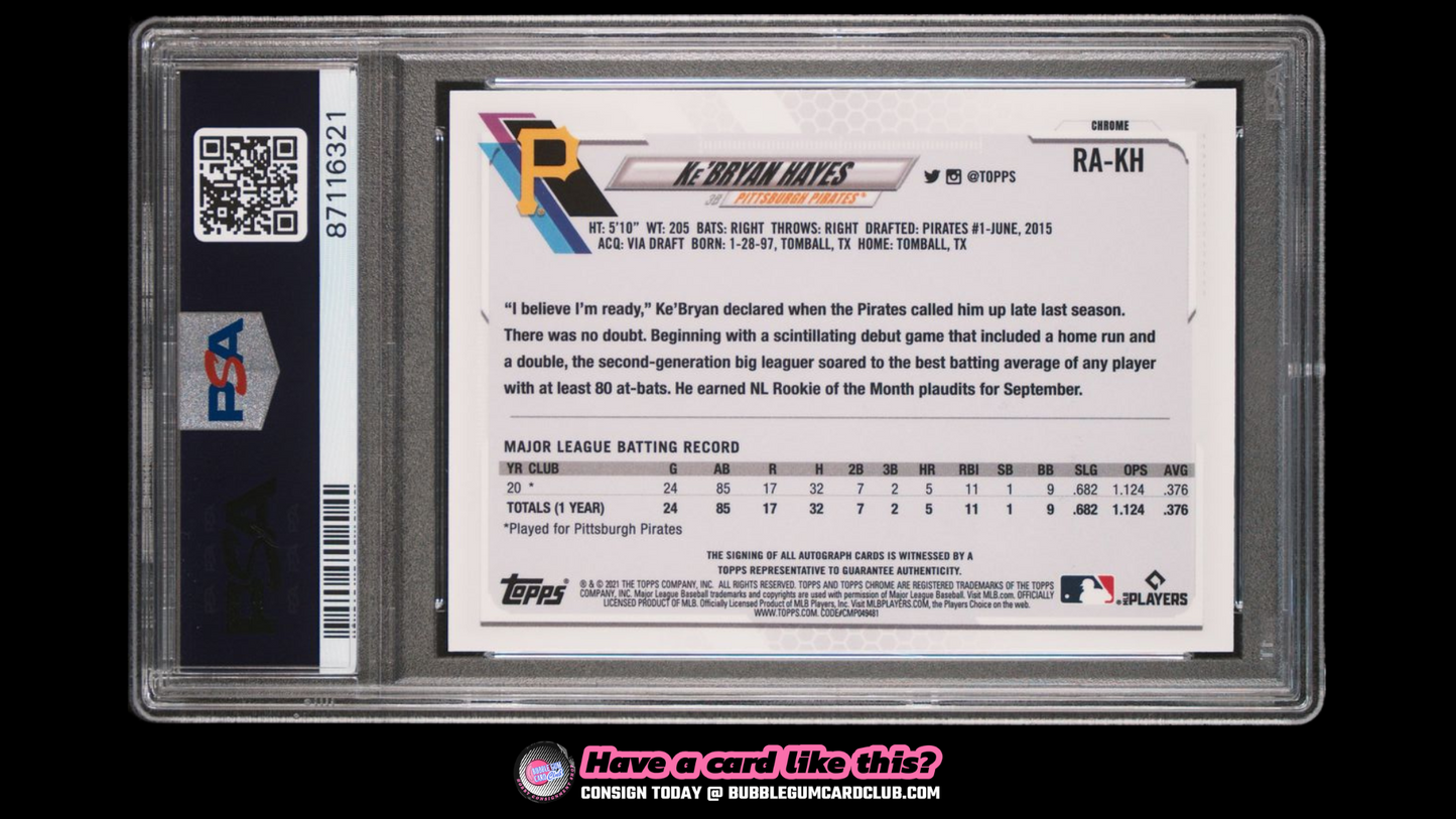 2021 Topps Chrome Update Sapphire Ke'Bryan Hayes Auto Rookie RC PSA 9