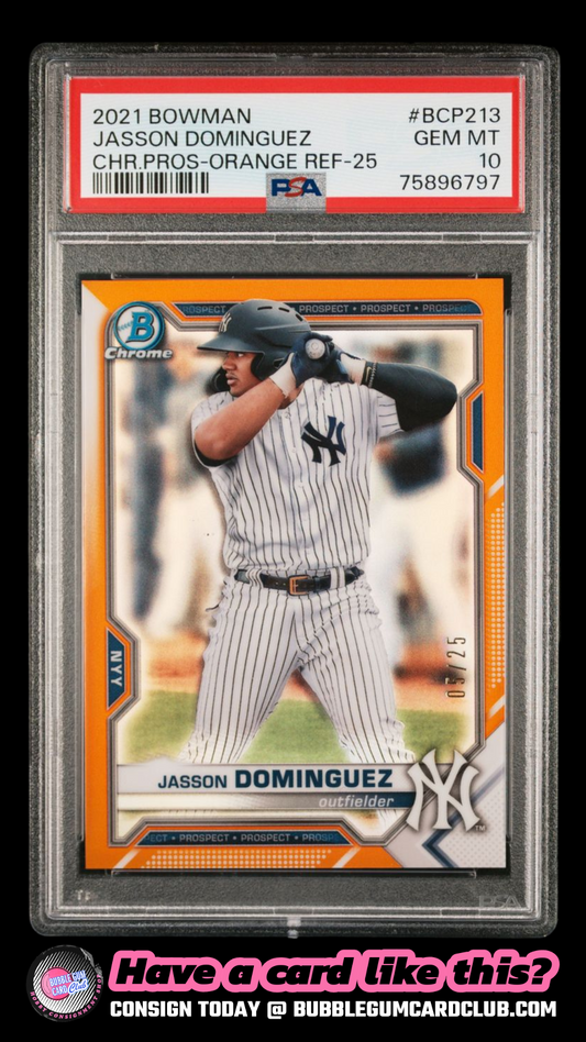 2021 Bowman Chrome Jasson Dominguez Orange /25 Yankees PSA 10