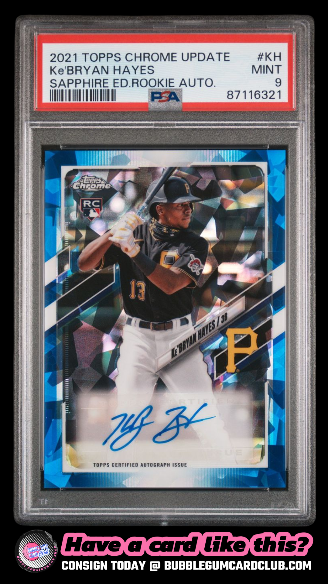 2021 Topps Chrome Update Sapphire Ke'Bryan Hayes Auto Rookie RC PSA 9