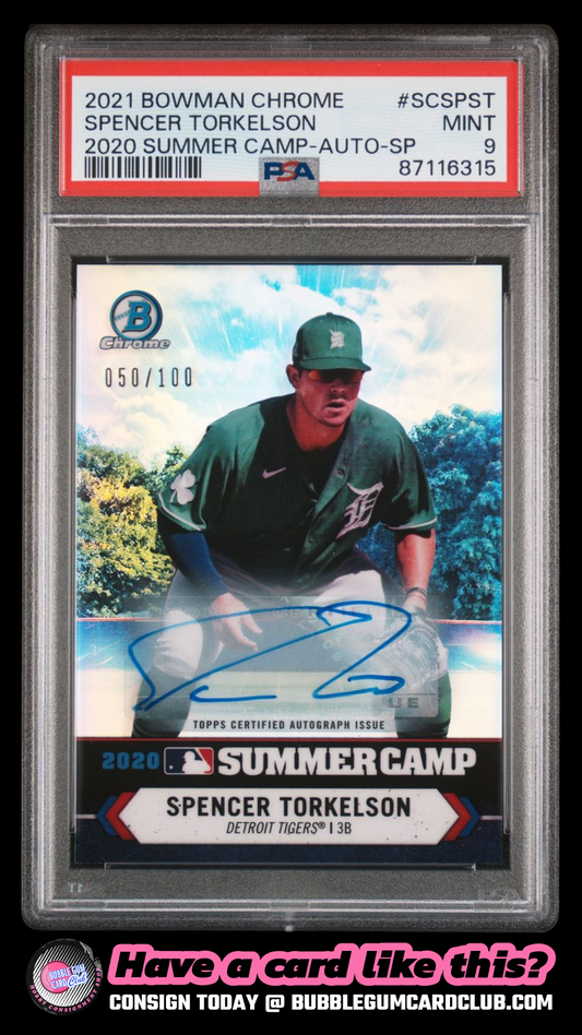 2021 Bowman Chrome Spencer Torkelson Summer Camp Auto /100 Detroit Tigers PSA 9