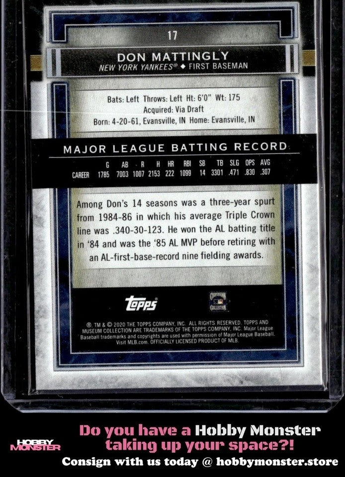 2020 Topps Museum Collection Don Mattingly Sapphire #/150 New York Yankees|99