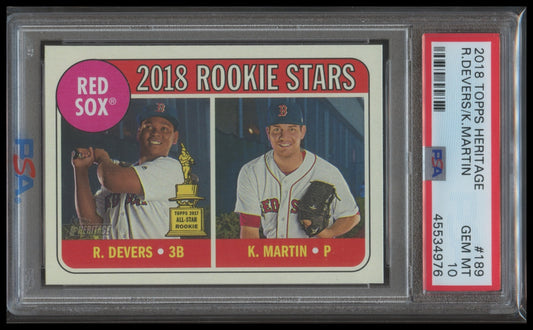 2018 Topps Heritage Red Sox Rafael Devers Kyle Martin Rookie Red Sox PSA 10