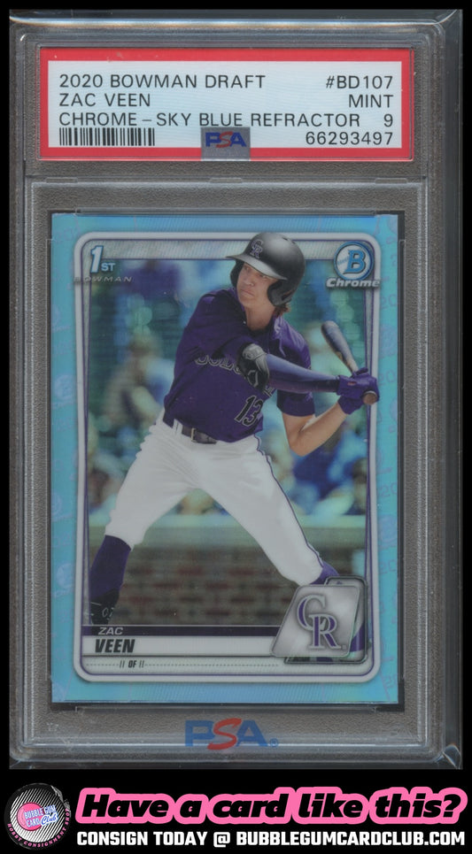 2020 Bowman Draft Zac Veen Sky Blue Colorado Rockies PSA 9