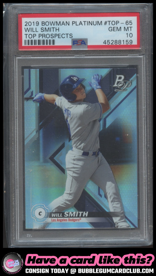 2019 Bowman Platinum Will Smith Top Prospects Los Angeles Dodgers PSA 10