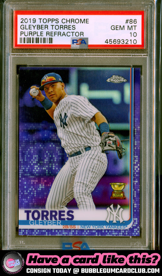 2019 Topps Chrome Gleyber Torres Purple Refractor /299 New York Yankees PSA 10