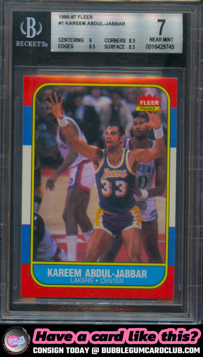 1986-87 Fleer Kareem Abdul-Jabbar Los Angeles Lakers BGS 7