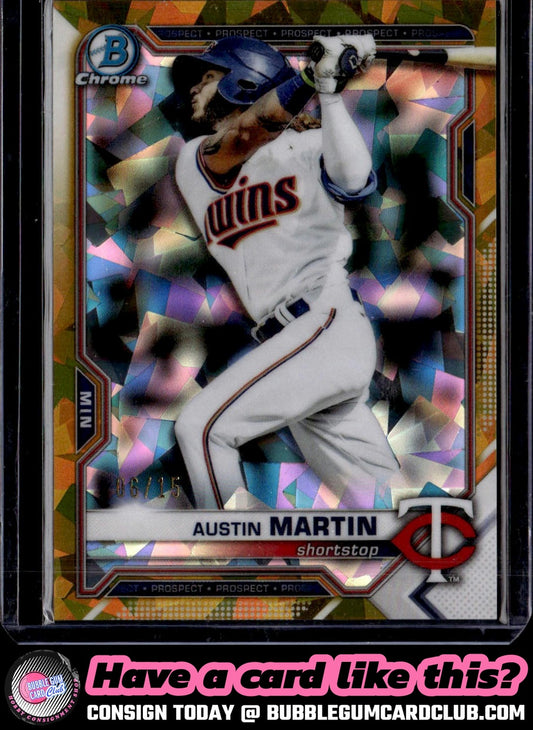 2021 Bowman Draft Sapphire Edition Austin Martin Gold #/15 Minnesota Twins